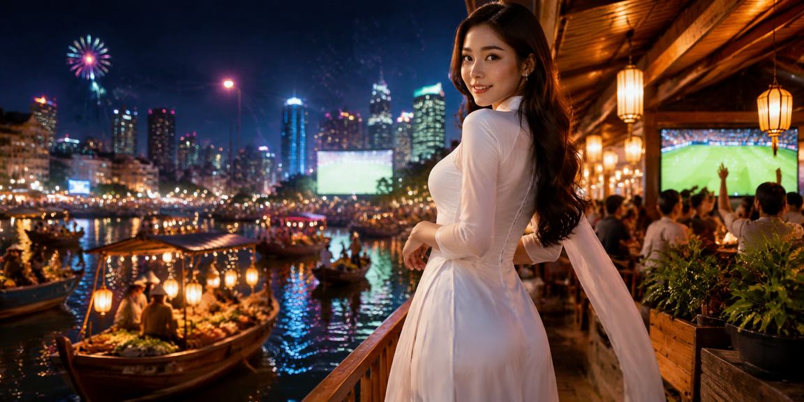 Người phụ nữ mặc áo dài Đà Lạt sử dụng điện thoại để truy cập tài khoản cá cược